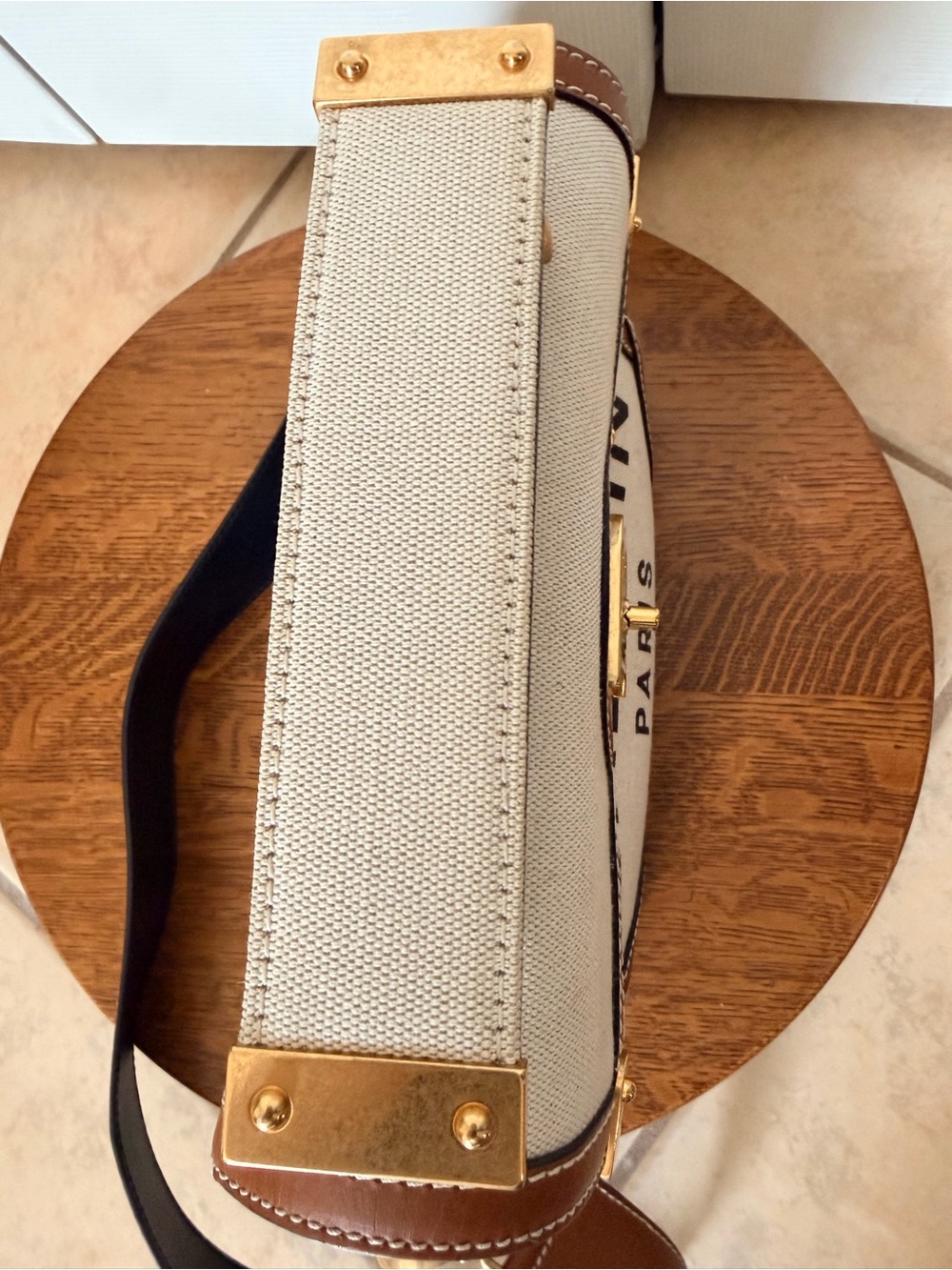 Balmain B-Buzz Cream Canvas and Tan Leather Logo Satchel - Picture 7 of 15